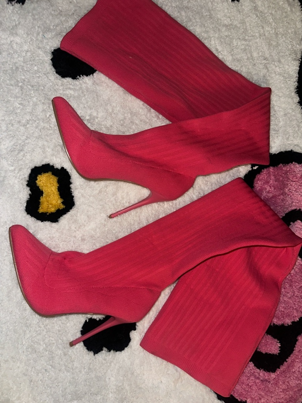 Pink Over-the-Knee Stiletto Sock Boots
